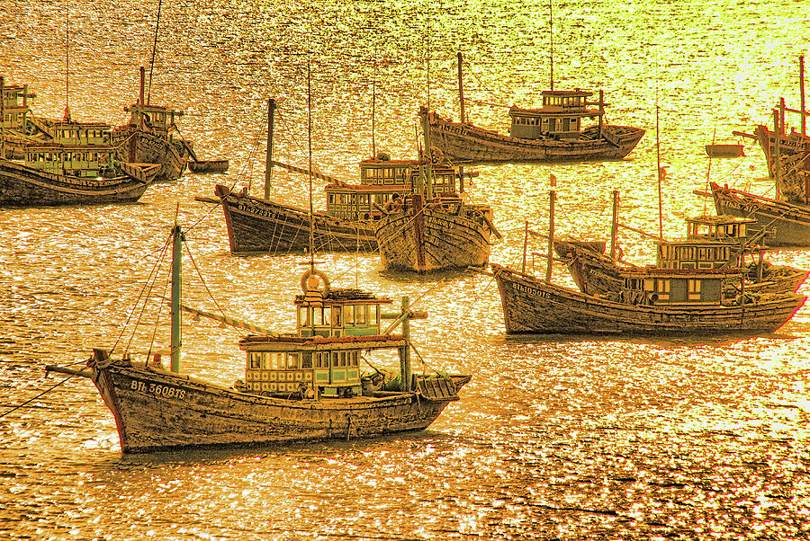 South China Sea Fishing Boats Mixed Media