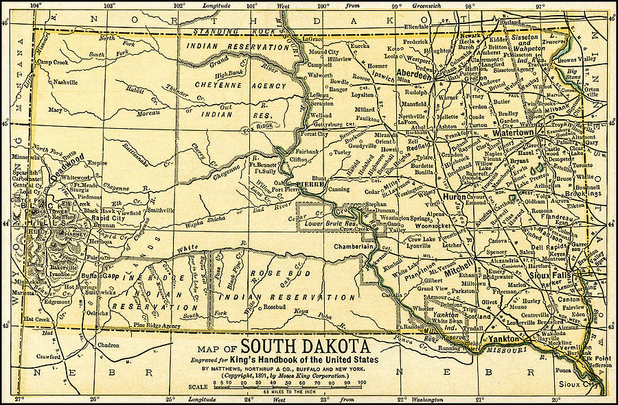 South Dakota Antique Map 1891 Photograph by Phil Cardamone