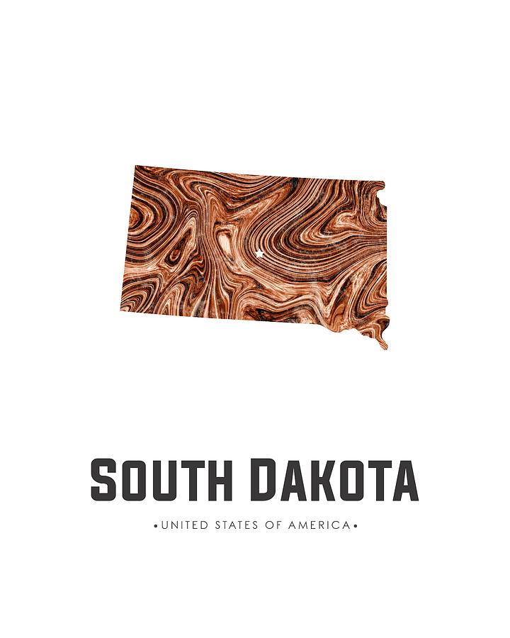 South Dakota Map Art Abstract in Brown Mixed Media by Studio Grafiikka