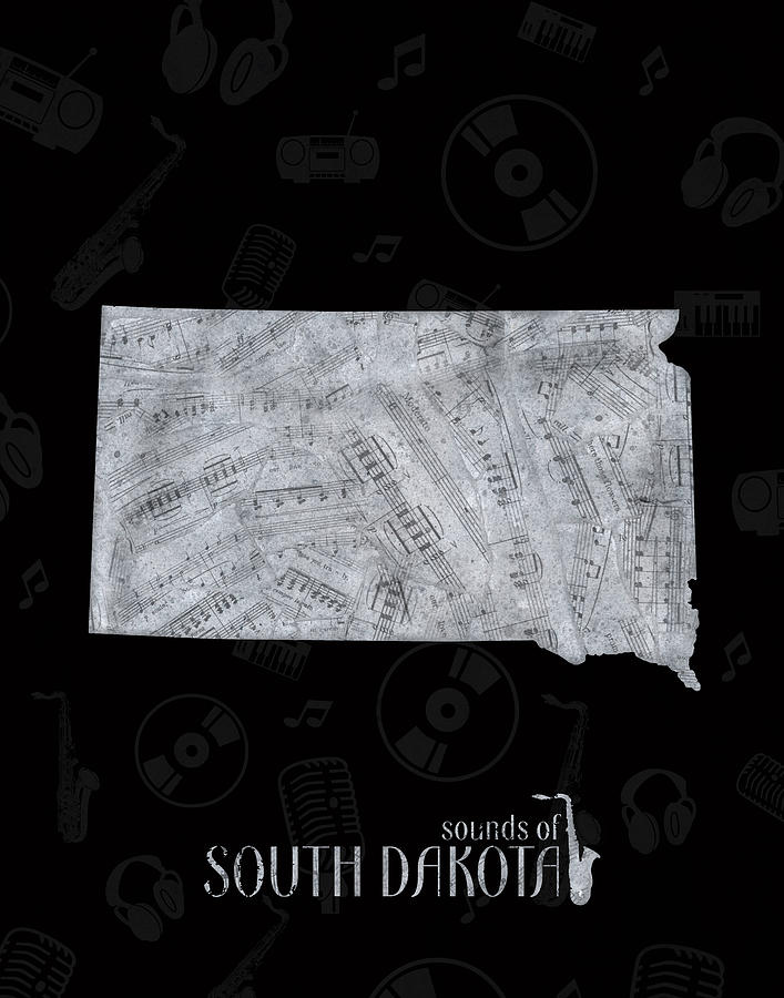 South Dakota Map Music Notes 2 Digital Art by Bekim M