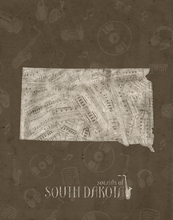 South Dakota Map Music Notes 3 Digital Art