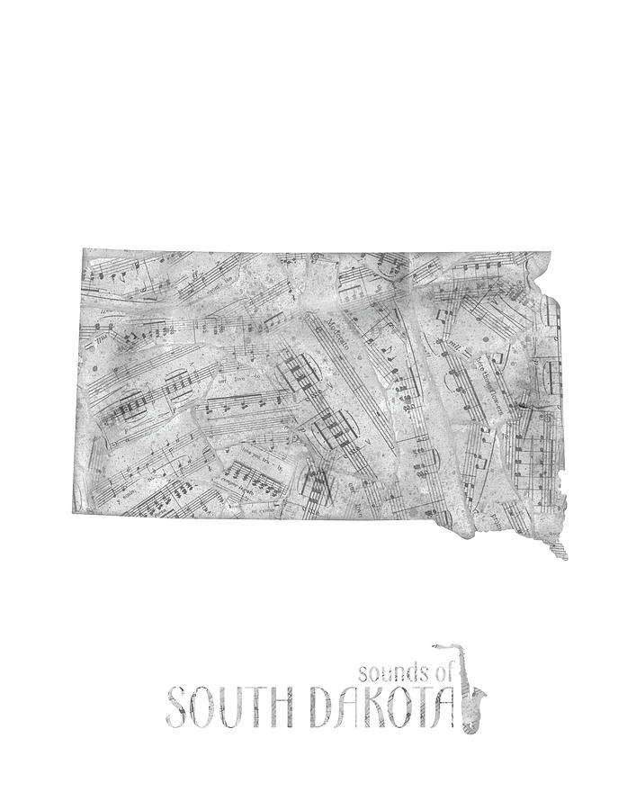 South Dakota Map Music Notes Digital Art