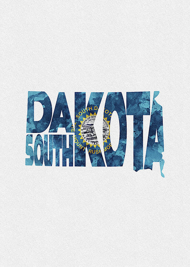 South Dakota Typographic Map Flag Digital Art by Inspirowl Design