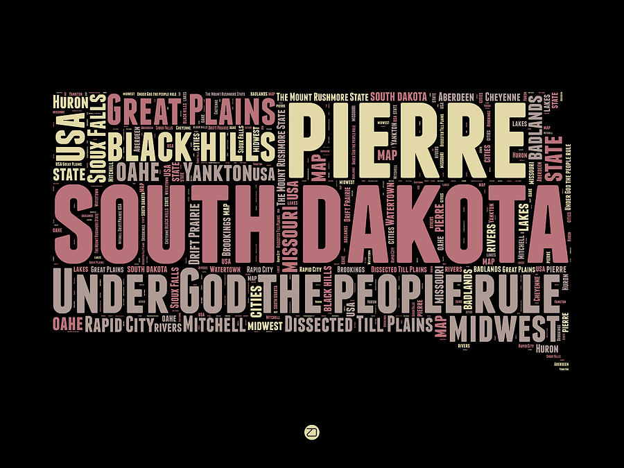 Typography Digital Art - South Dakota Word Cloud 2 by Naxart Studio