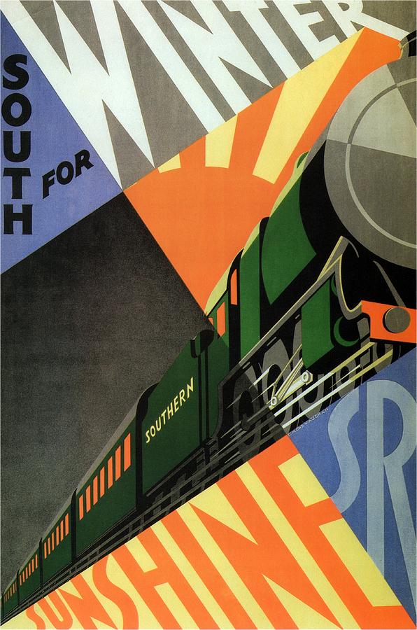 South for Winter - Southern Railway Art Deco Poster - Vintage Travel Advertising Painting by Studio Grafiikka