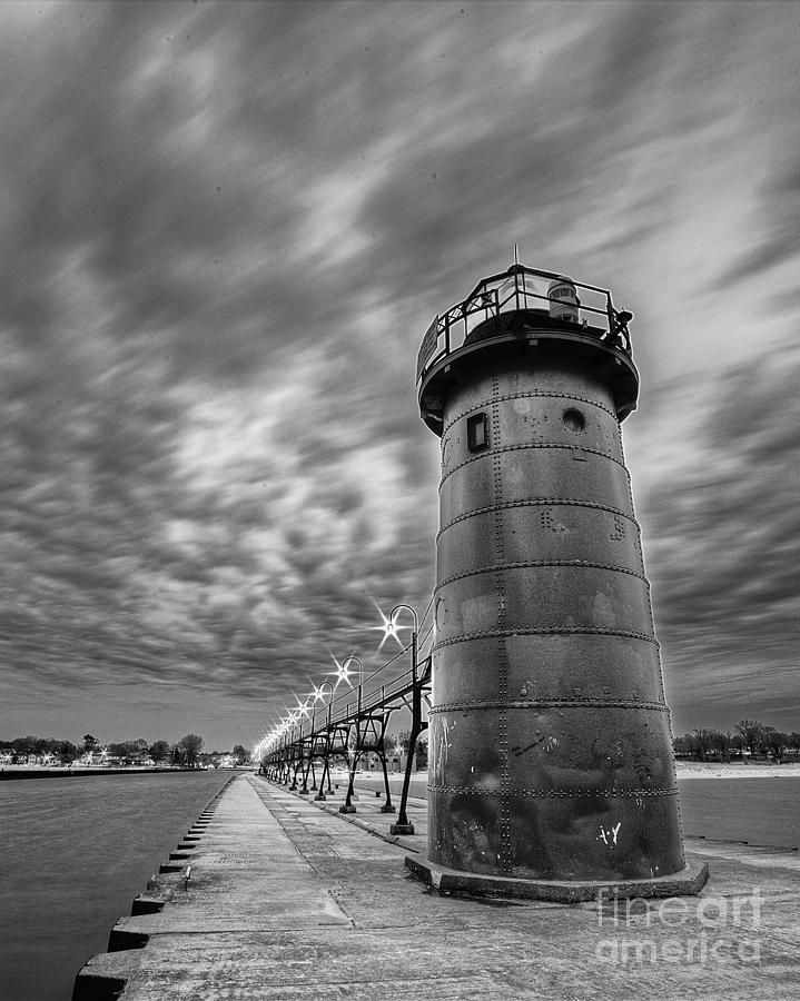 Sunset Photograph - South Haven Light in Black and White by Twenty Two North Photography