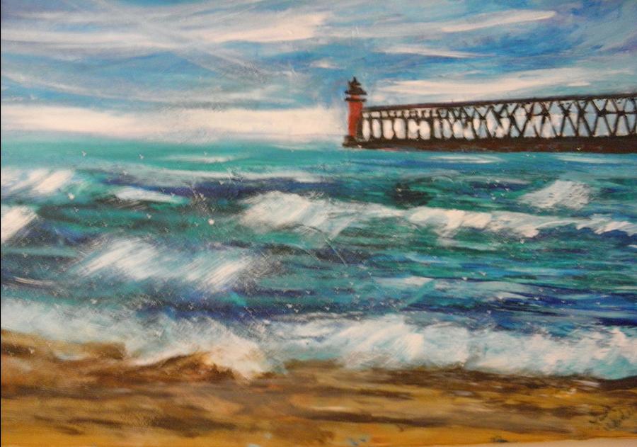 Lake Painting - South Haven Lighthouse by Linda Waidelich