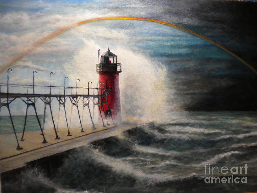South Haven  Mi Lighthouse In Four Seasons-spring Painting