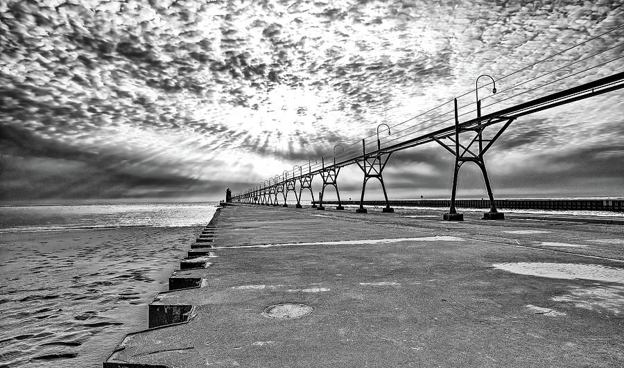 South Haven Pier WIde Angle Photograph by Pat Cook