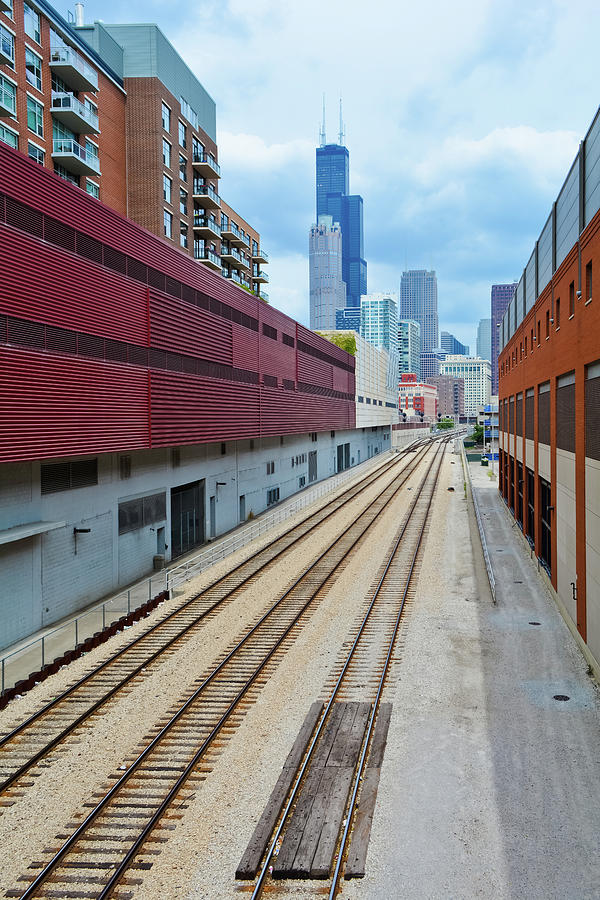 South Loop Chicago Train Tracks Portrait Photograph by Kyle Hanson