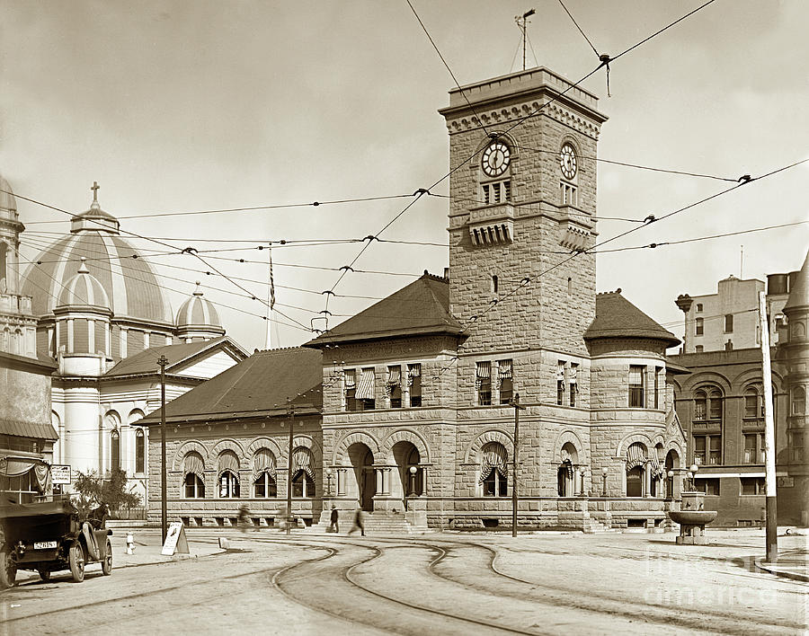 San Jose Photograph - South Market Street, looking at  Post Office building and  St. Josephs Cathedral.  1911 by Monterey County Historical Society