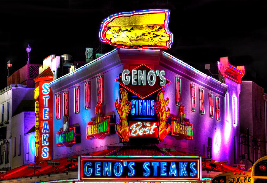 South Philly Skyline - Genos Steaks-2 - Ninth and Passyunk in South Philadelphia Photograph by Michael Mazaika