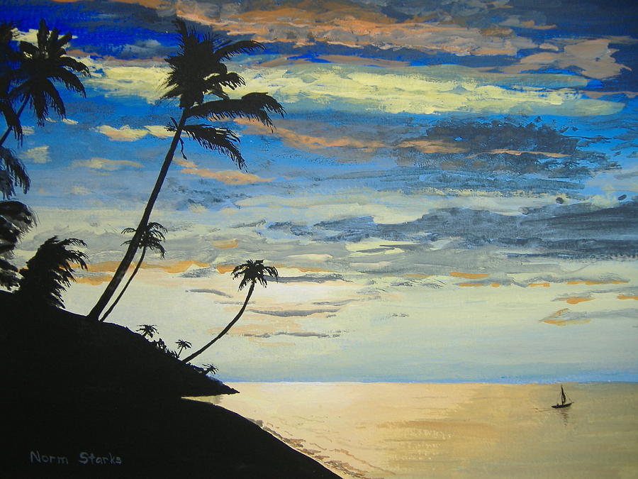 Sunset Painting - South Sea Sunset by Norm Starks