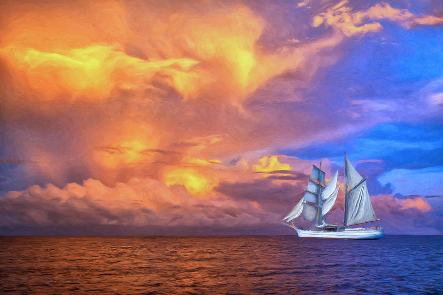 Sunset Painting - South Seas Sailing by Dominic Piperata