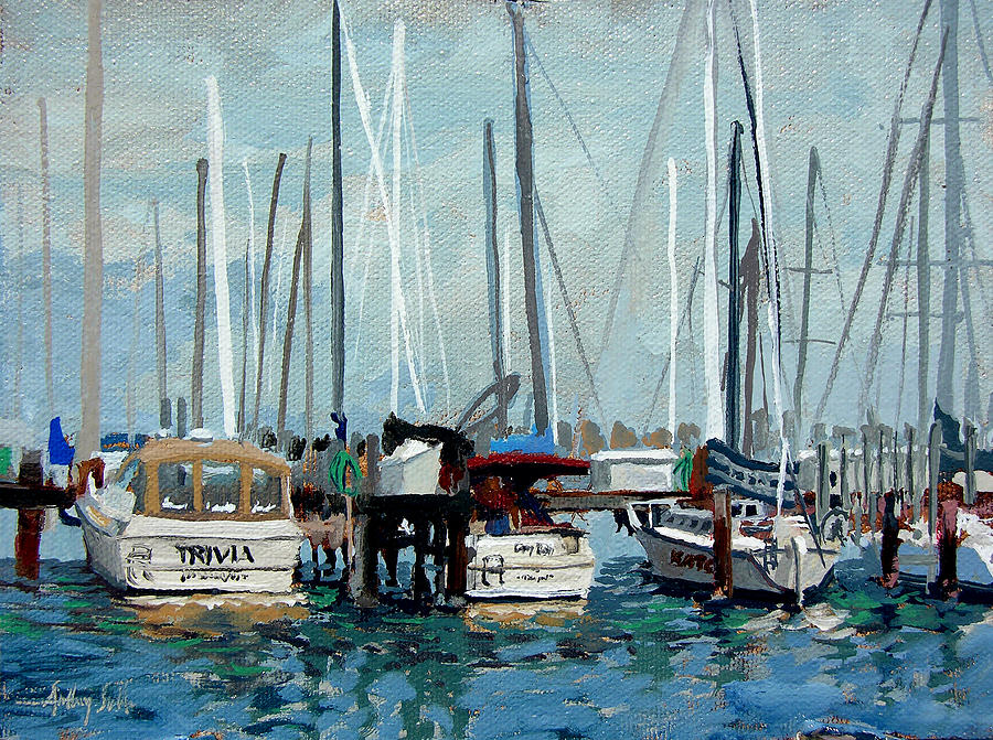 Start cup regatta in Sarsala - yacht club, jetty, sea bay Painting