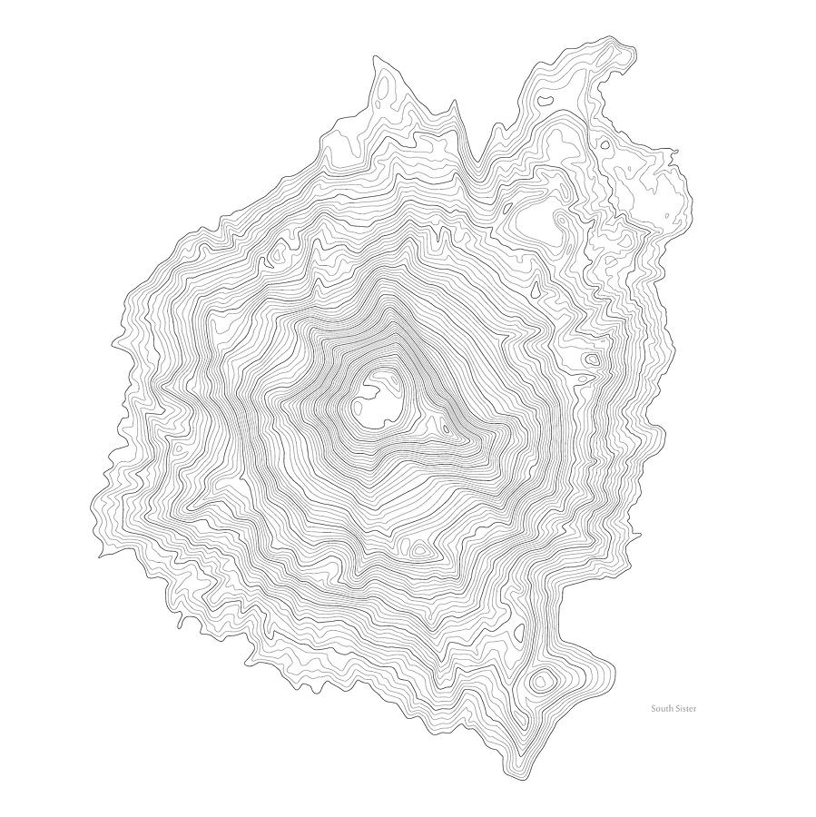 South Sister Art Print Contour Map of South Sister in Oregon Digital ...