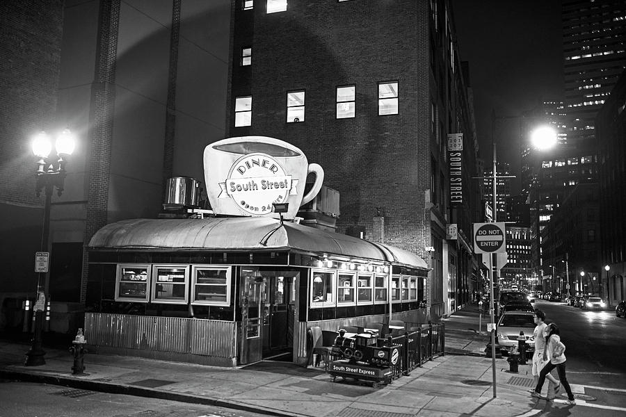 South Street Diner Shahow of the Cup Boston MA Black and White Photograph by Toby McGuire