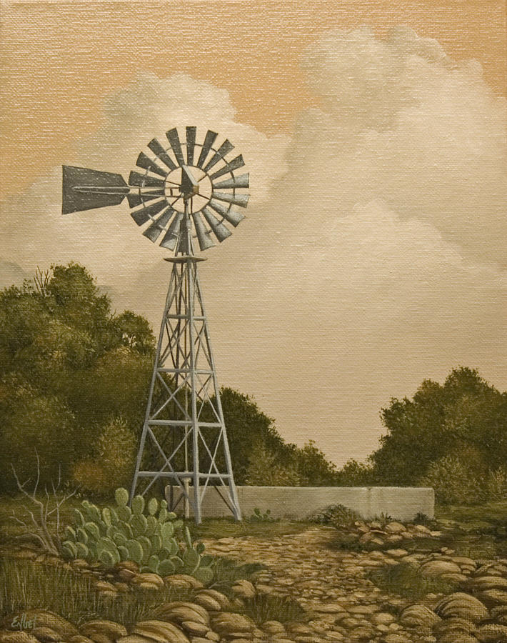 South Texas Windmill Painting by Norman Engel