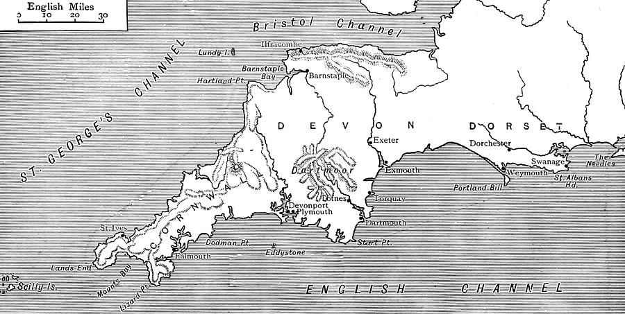 South West England Map. Drawing by Unknown