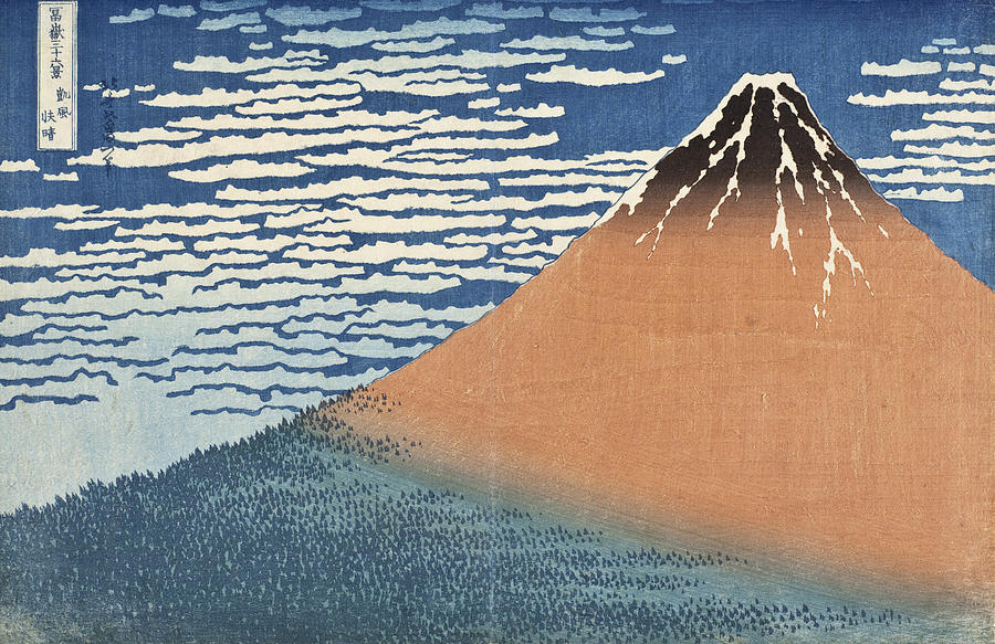 Mountain Painting - South Wind Clear Dawn by Katsushika Hokusai