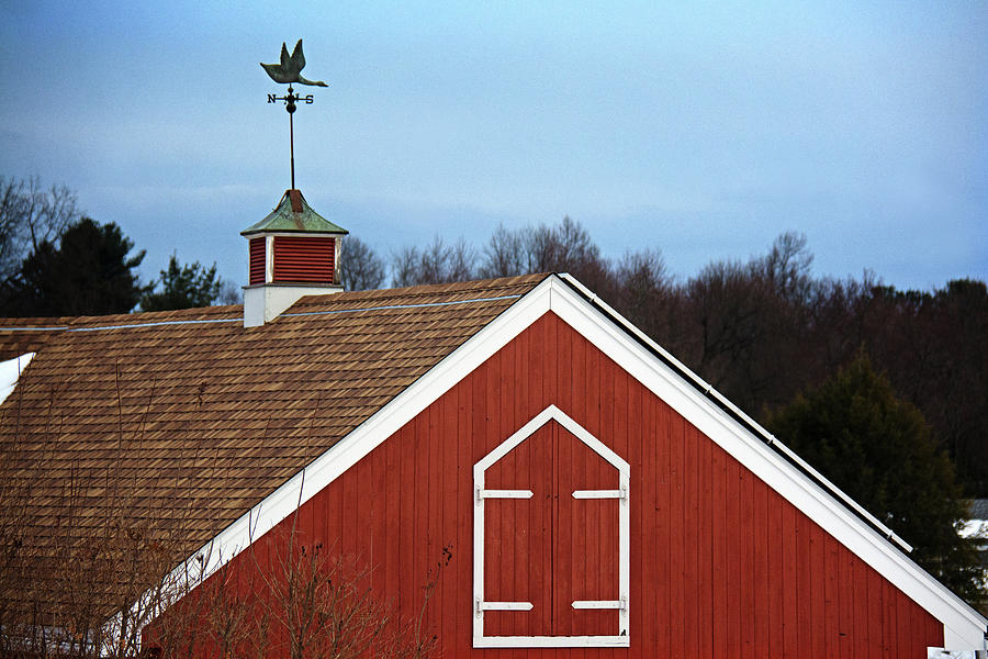 Weathervane Pointing Southbound On Red Barn In West Hartford, Ct Photograph