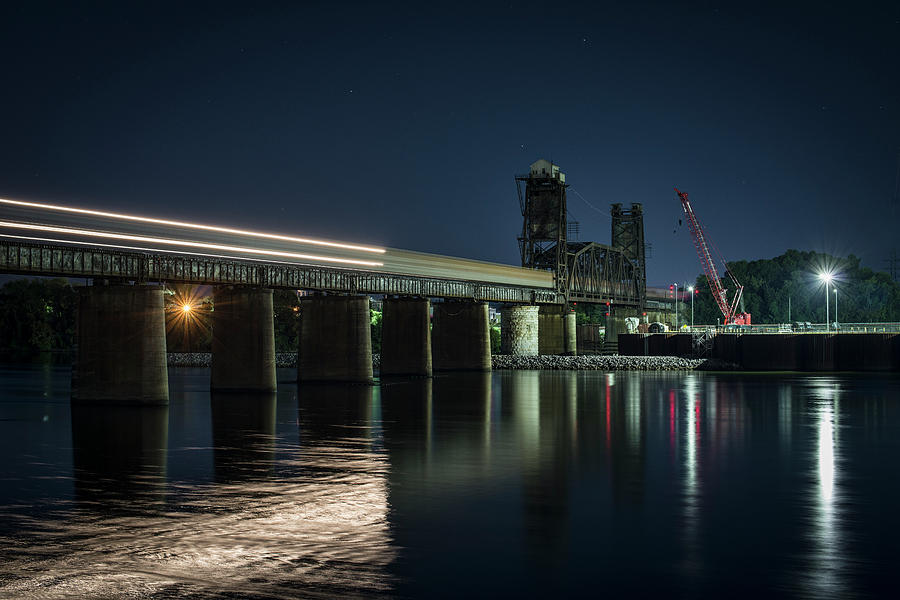 Southbound NS train on Tenbridge at night Chattanooga TN Photograph by Jim Pearson
