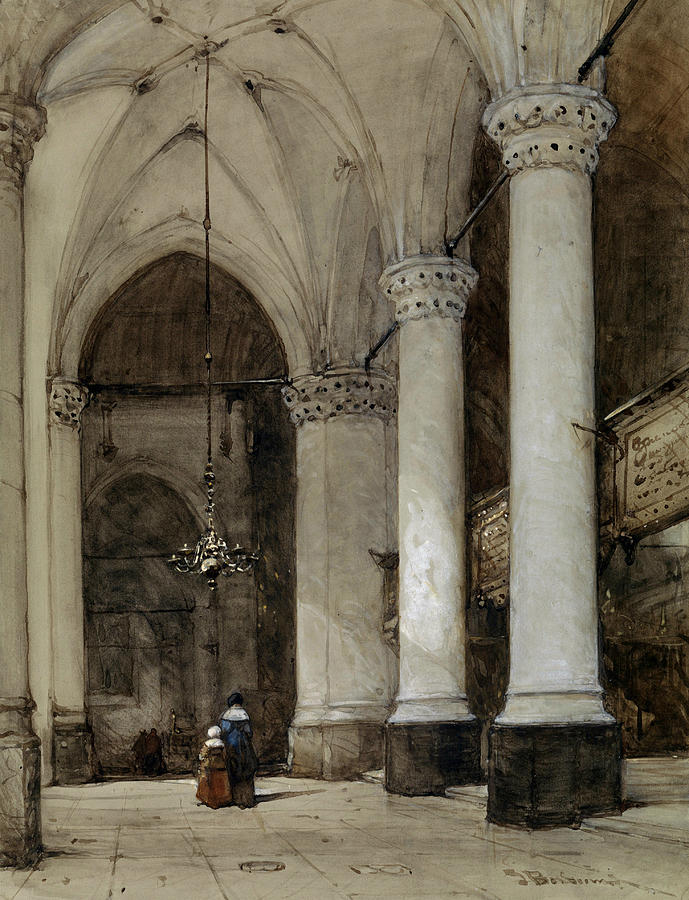Dutch Painters Painting - Southern aisle Grote of St. James in The Hague by Johannes Bosboom