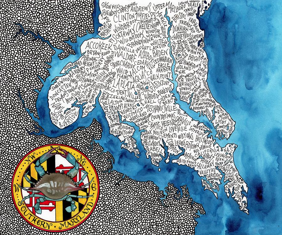 Flag Painting - Southern Maryland Word Map by Terri Kelleher