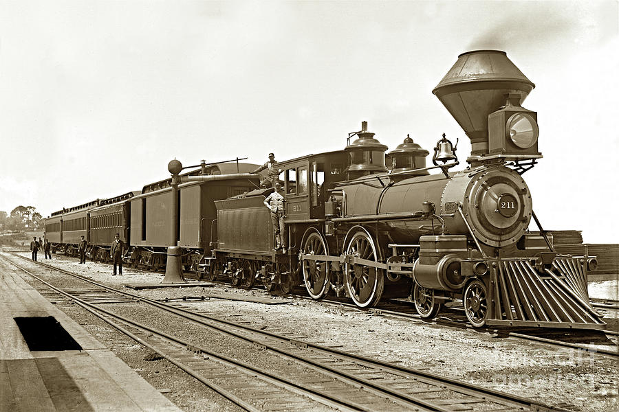 Schenectady Photograph - Southern Pacific 4-4-0 No. 211 built by Schenectady Locomotive Works 1888 by Monterey County Historical Society