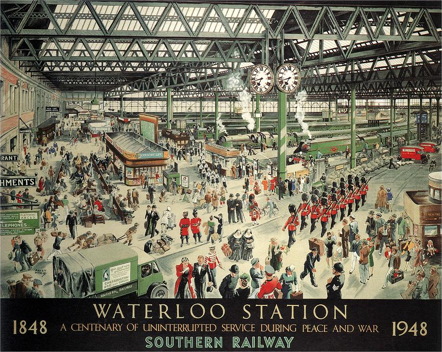 Train Mixed Media - Southern Railway - Waterloo Station, Canada - Retro travel Poster - Vintage Poster by Studio Grafiikka