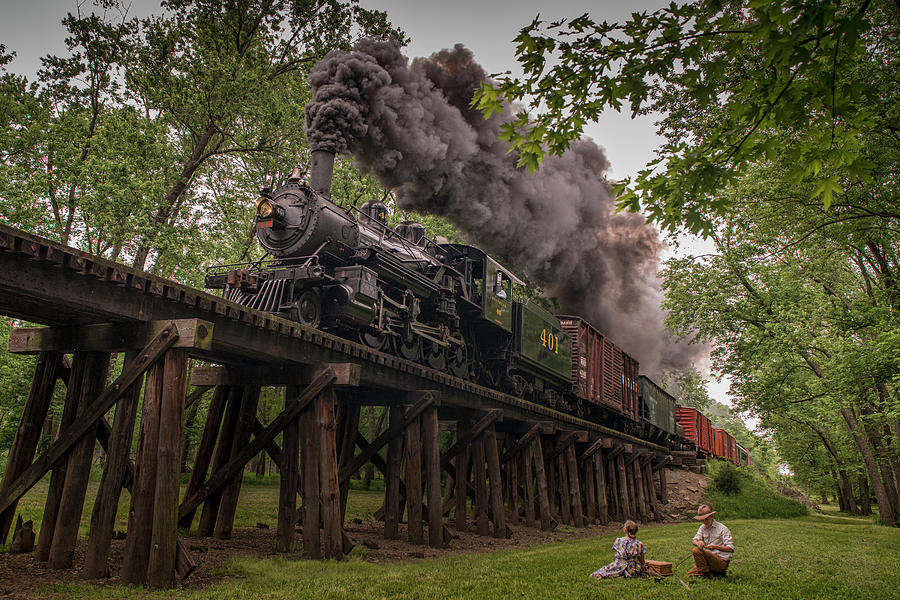 Southern Steam engine 401 heads across the Camp Creek Trestle Photograph by Jim Pearson