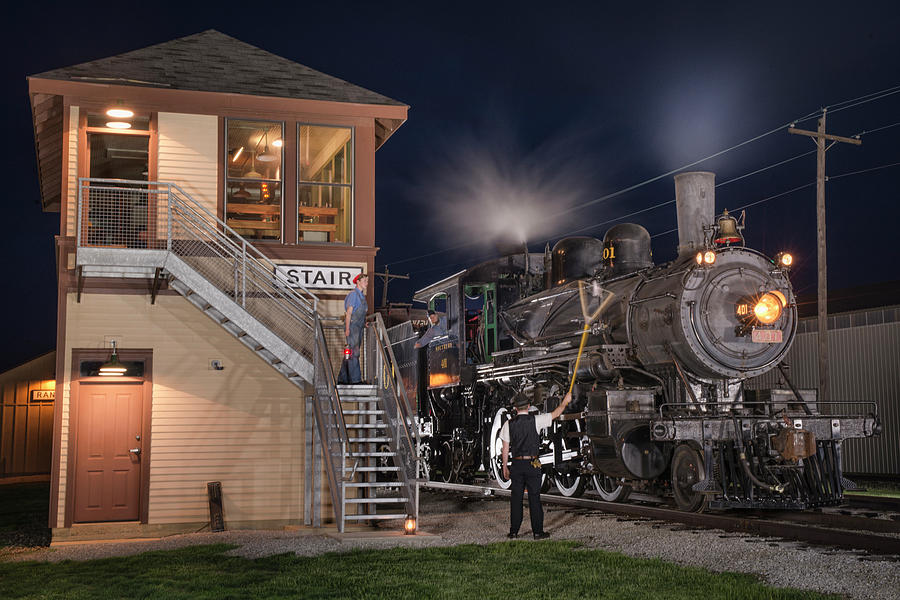 Southern Steam engine 401 prepares to pickup a set of train orders at Stair Tower Photograph by Jim Pearson