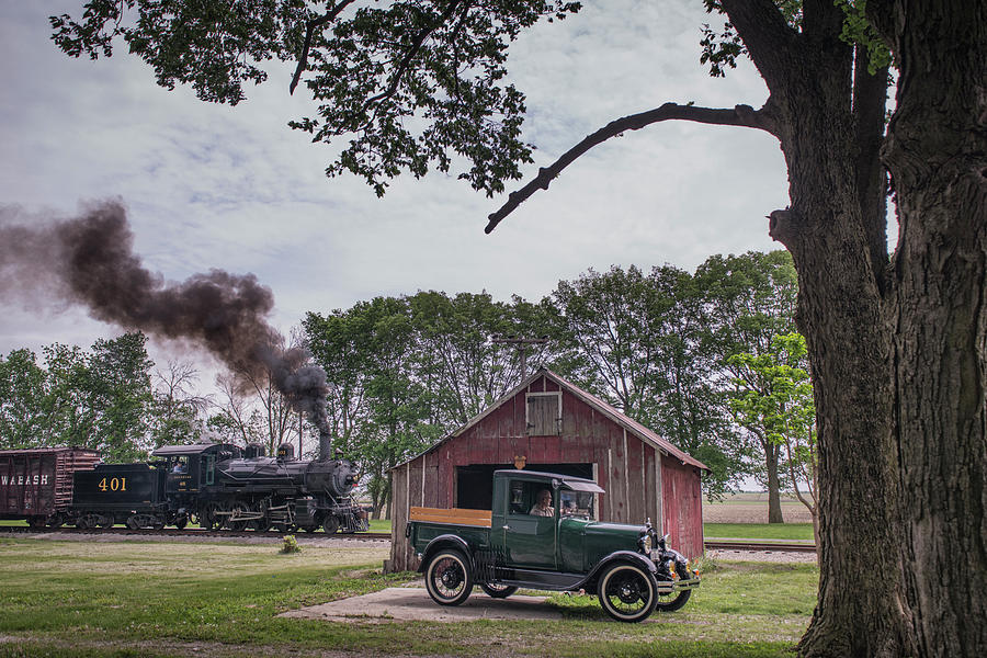 Southern Steam engine 401 with old truck Photograph by Jim Pearson