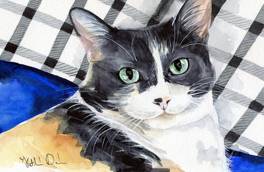 Southpaw - Calico Cat Portrait Painting by Dora Hathazi Mendes