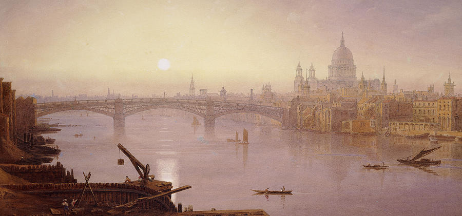 London Painting - Southwark Bridge and St. Pauls Cathedral from London Bridge  Evening by George Fennel Robson