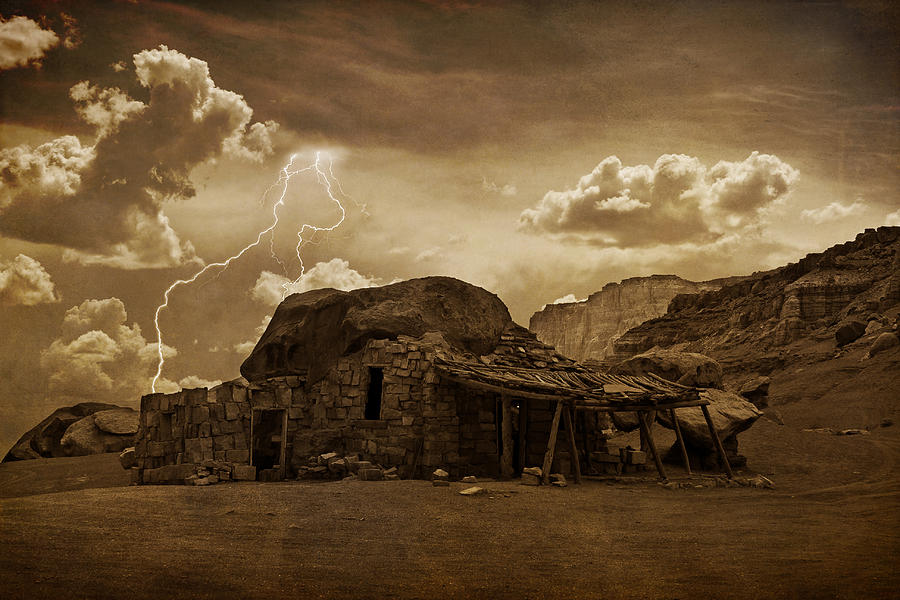 Southwest Navajo Rock House and Lightning  Photograph by James BO Insogna