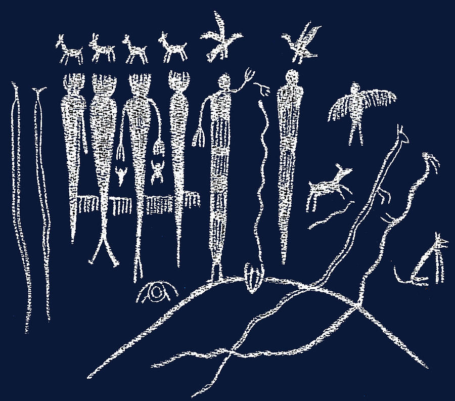 Southwest Petroglyph Shaman Ritual Digital Art by Vagabond Folk Art - Virginia Vivier
