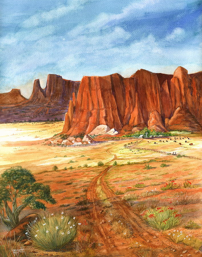 Southwest Red Rock Ranch Painting by Marilyn Smith
