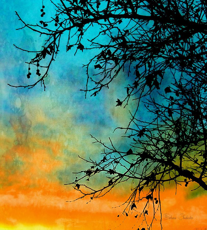 Southwest Winter Sunset Silhouette Painting by Barbara Chichester
