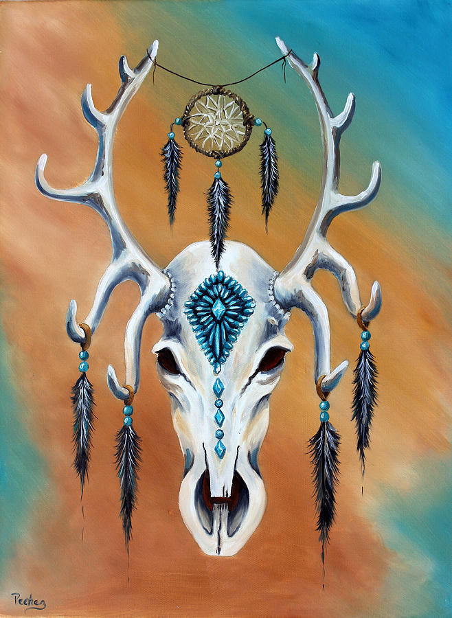 Southwestern Scull Painting by Pechez Sepehri