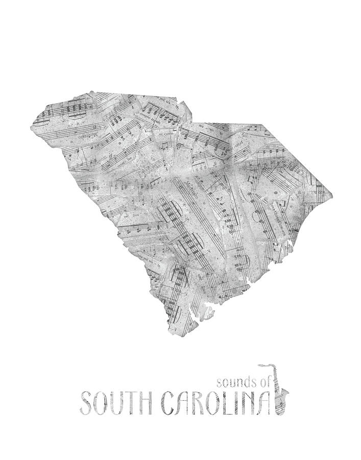 Soutih Carolina Map Music Notes Digital Art by Bekim M