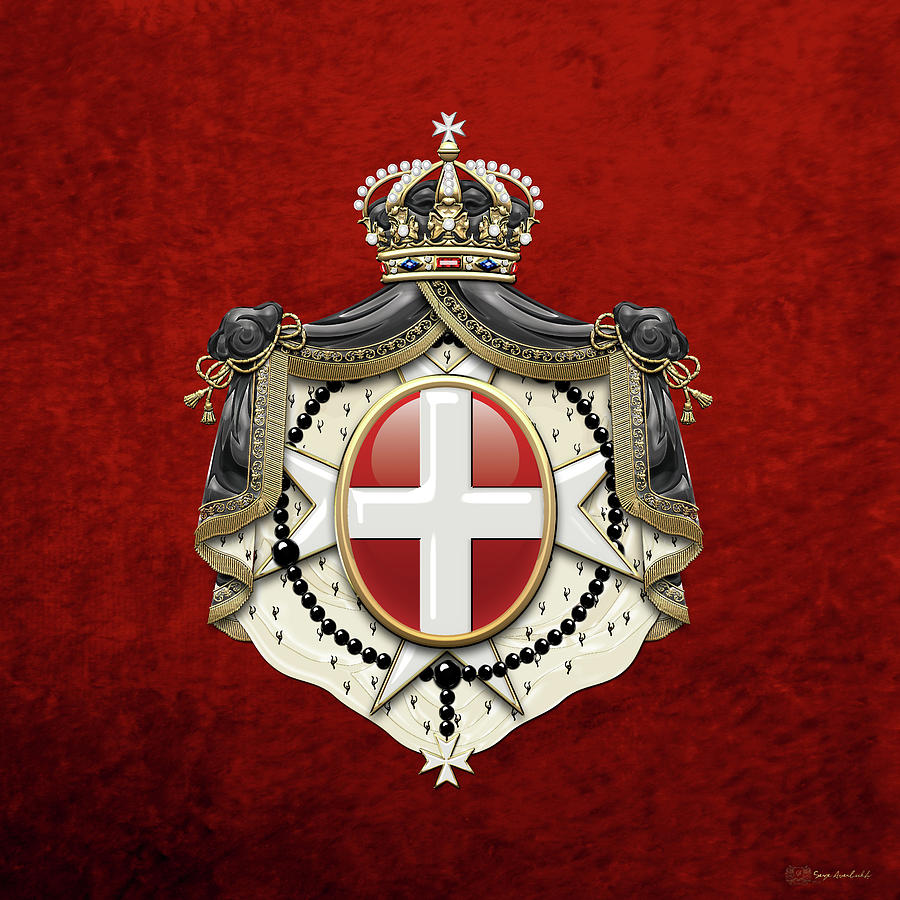 Sovereign Military Order of Malta Coat of Arms over Red Velvet Digital Art by Serge Averbukh