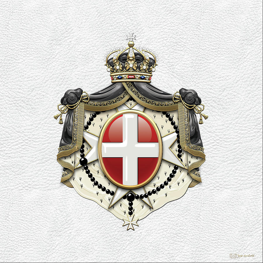 Sovereign Military Order of Malta Coat of Arms over White Leather Digital Art by Serge Averbukh