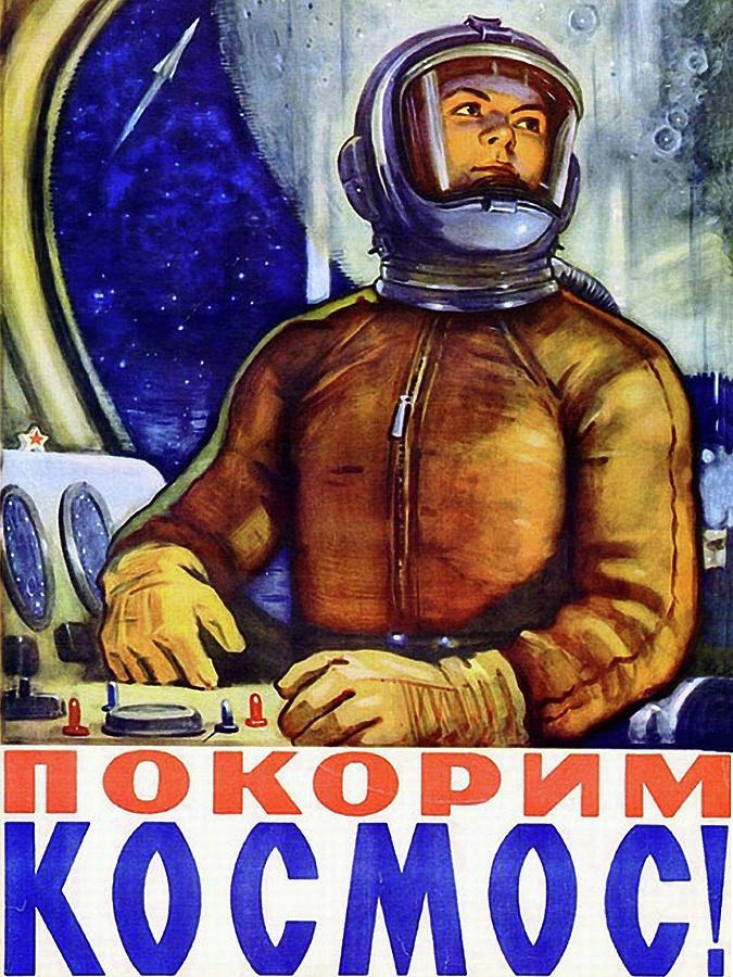 Ussr Painting - Soviet Astronaut inside space rocket by Long Shot