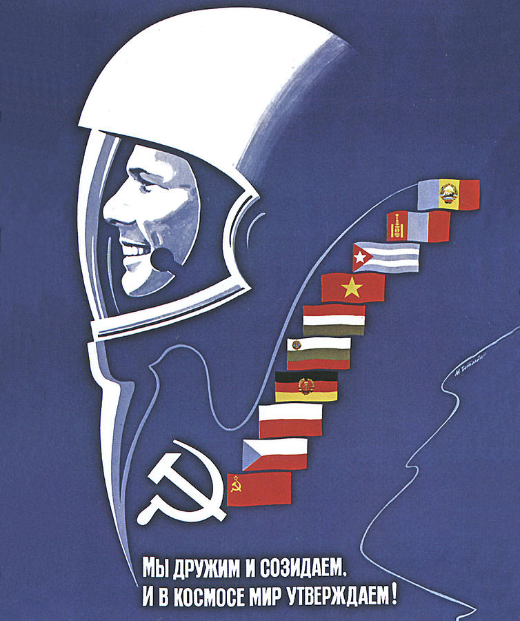 Soviet Cosmonaut, space race era, propaganda poster Painting by Long Shot