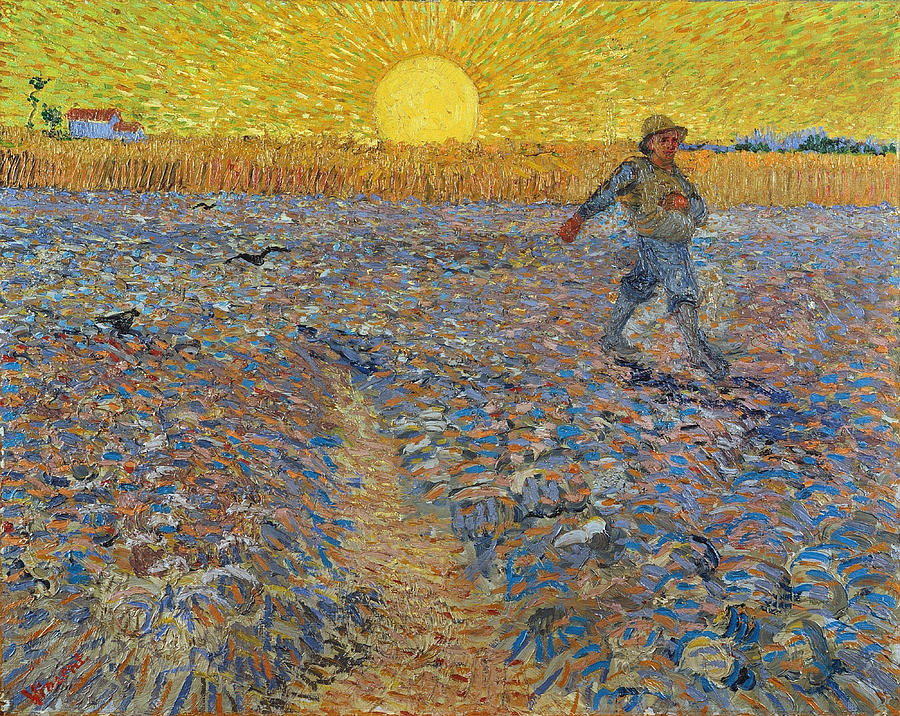 Transportation Painting - Sower with Setting Sun after Millet, 1888 by Vincent Van Gogh