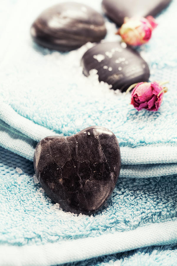 Spa Towel With Stones Valentine Concept Photograph By Natalia Klenova