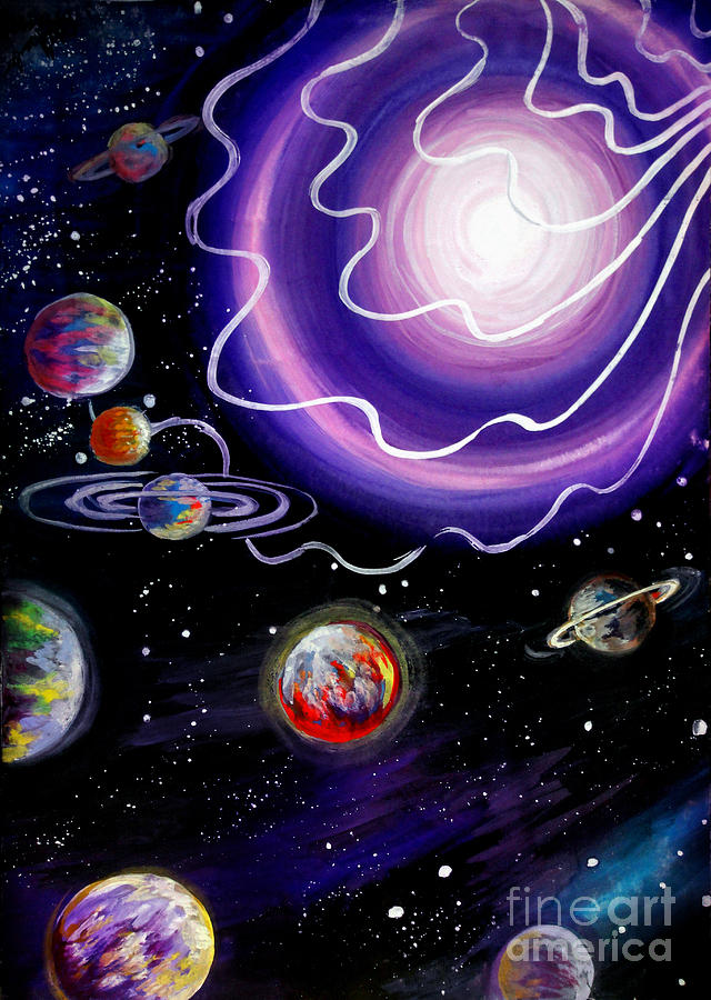 Space art. Pink star and planets Painting by Sofia Goldberg - Pixels