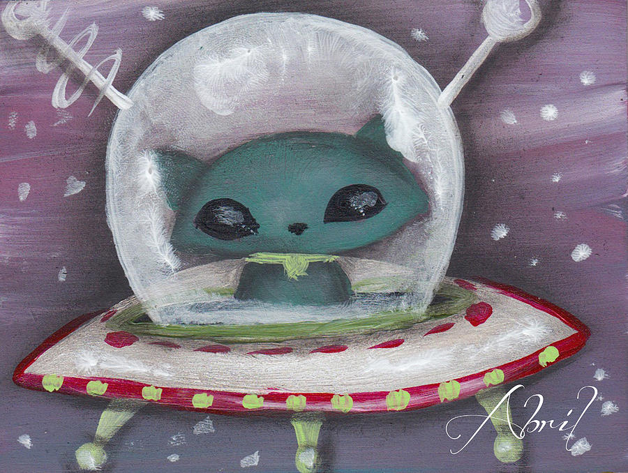 Space Cat Alien Painting by Abril Andrade