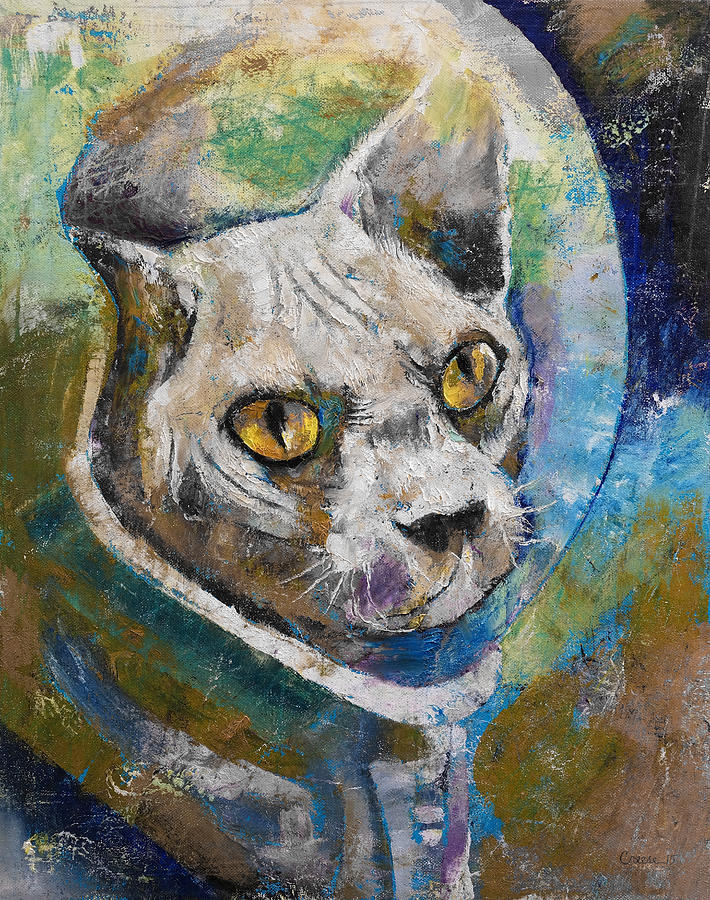 Space Cat Painting by Michael Creese